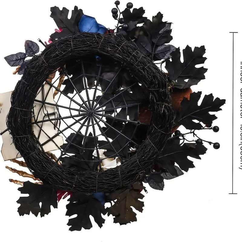 Eerie Illuminations: Skull Wreath with Spider Web and LEDs