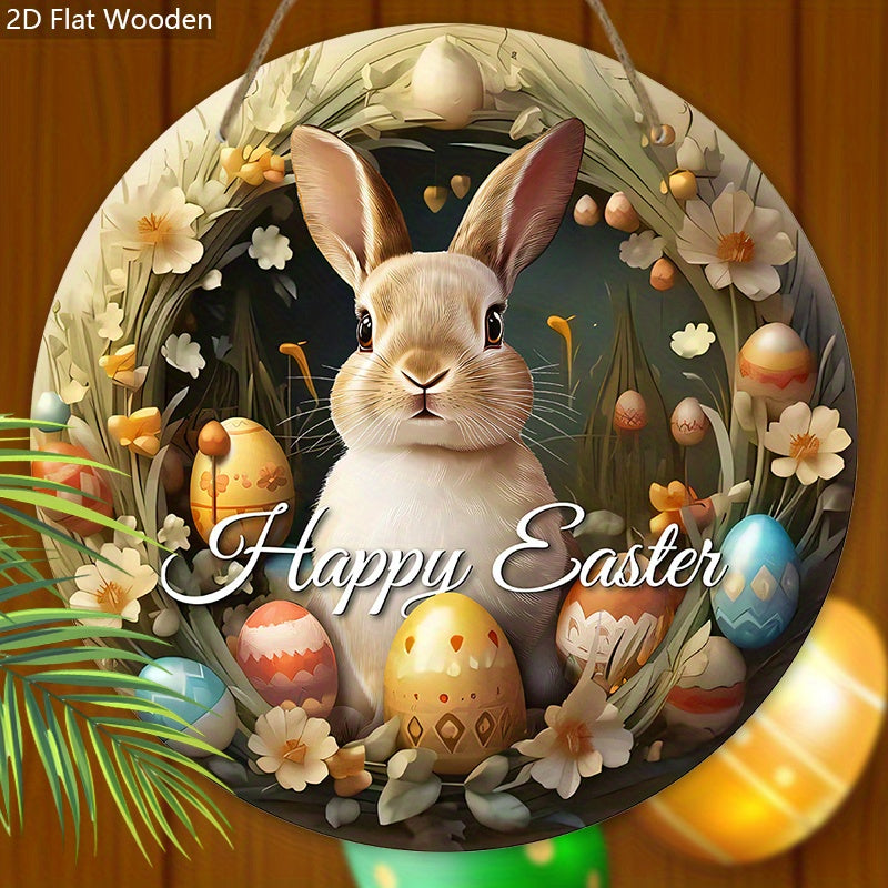 Rustic Wooden Easter Bunny Sign with Easter Eggs