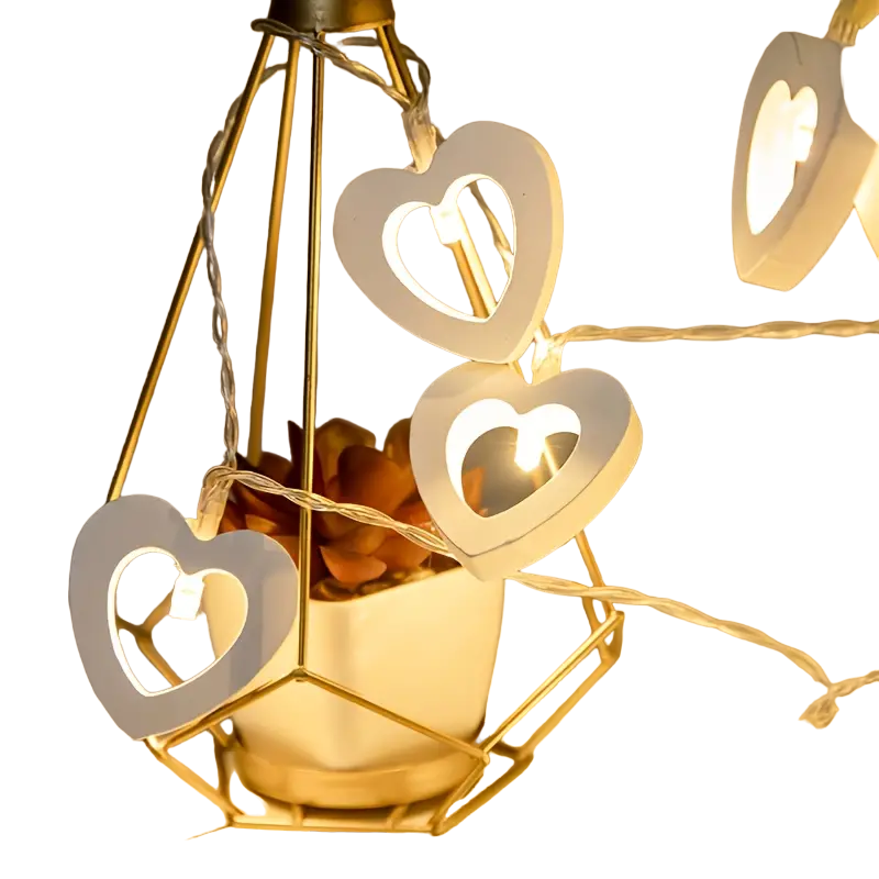 Romantic LED Heart-Shaped Wooden String Lights - 10 Lights, 4.9ft, Battery-Power(Warm White)ed