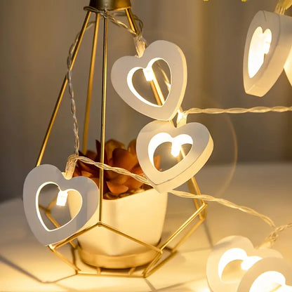 Romantic LED Heart-Shaped Wooden String Lights - 10 Lights, 4.9ft, Battery-Power(Warm White)ed