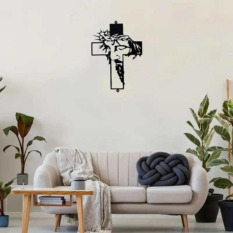 Metal Cross Sign Wall Art Decoration - Elegant Black Finish