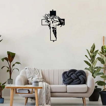 Metal Cross Sign Wall Art Decoration - Elegant Black Finish