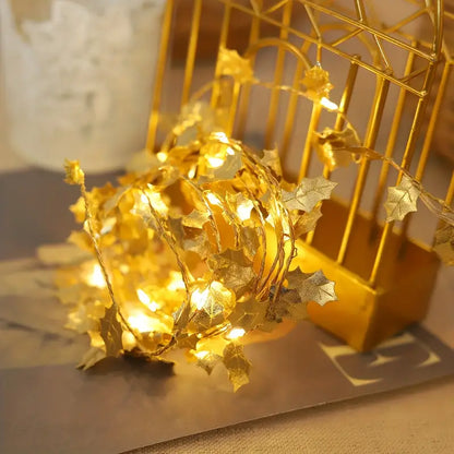 1-Pack LED Golden Leaf Fairy Lights - Firefly Starry Lights
