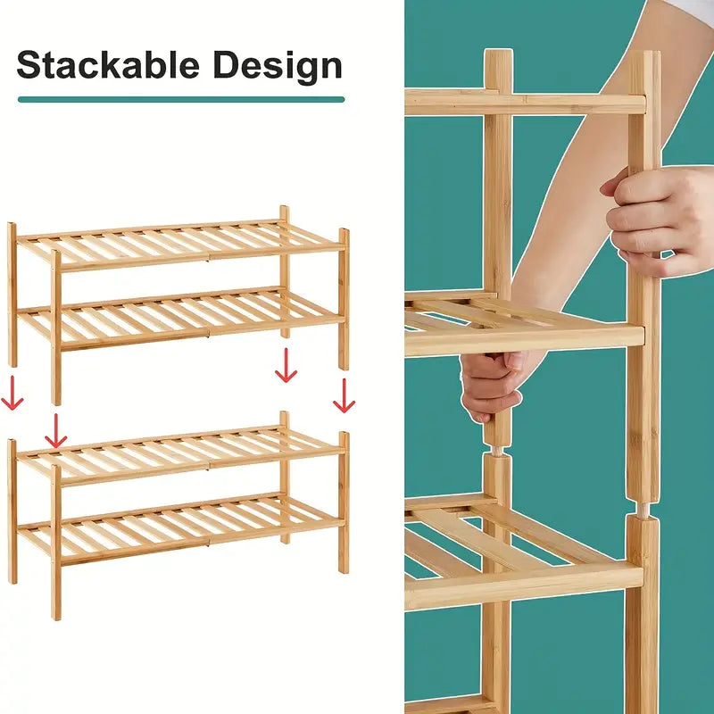 Experience the natural charm of bamboo with our Double-Layer Shoe Rack