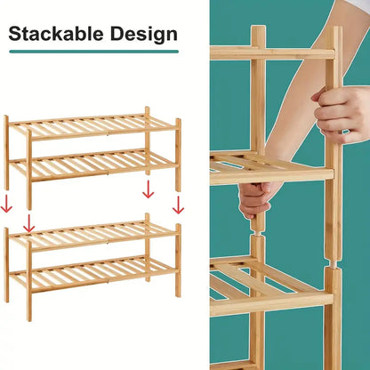 Experience the natural charm of bamboo with our Double-Layer Shoe Rack