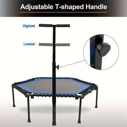 Rebounder Mini Trampoline with Adjustable Handle Bar(Blue)