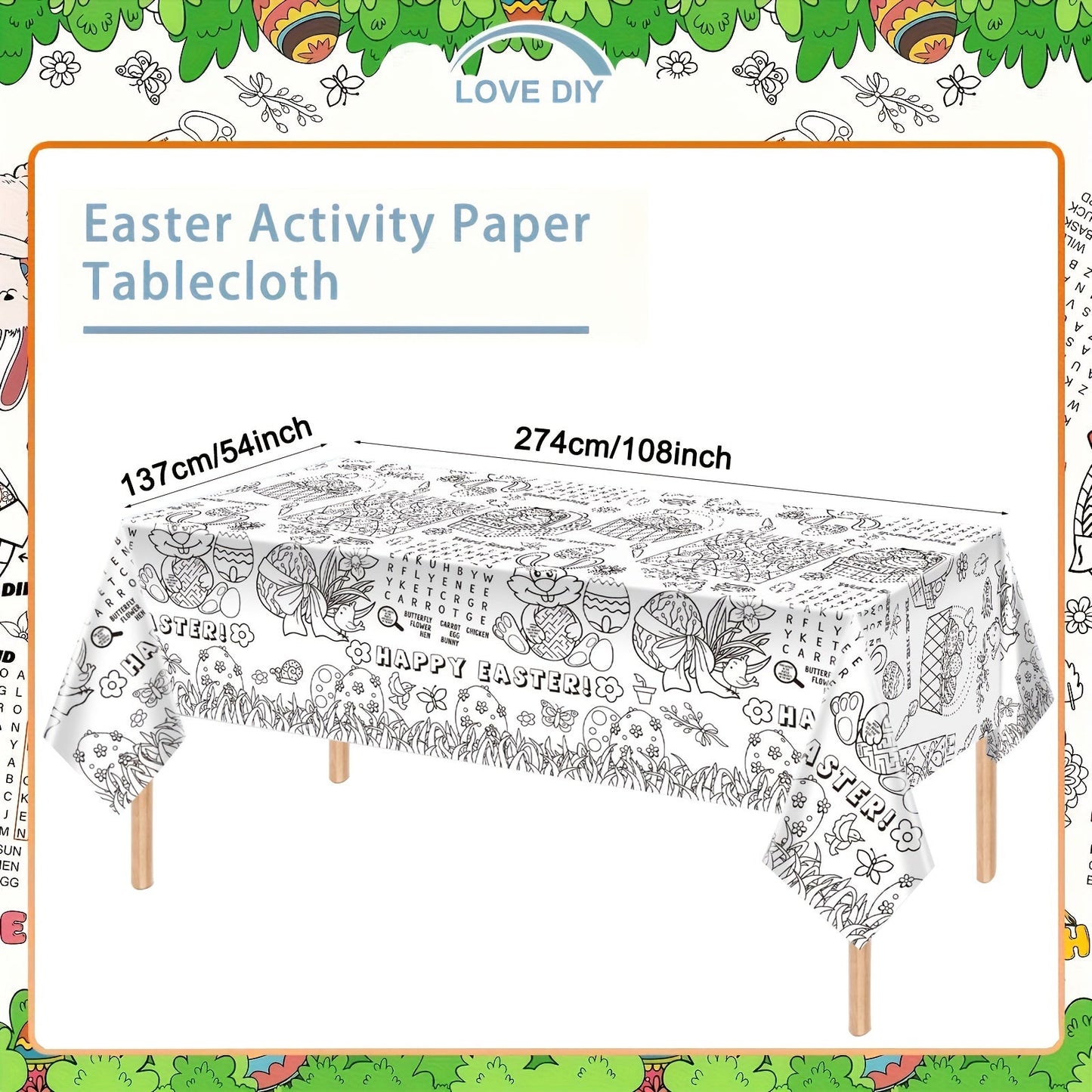 Classic Easter Coloring Table Cover 274x137cm