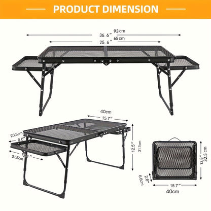 Camping Table with Extendable Wings & Mesh Top