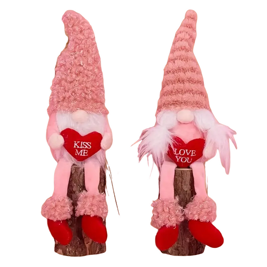 Romantic Handmade Plush Valentine's Day Gnome Decor Set - Long Leg Love Heart Design