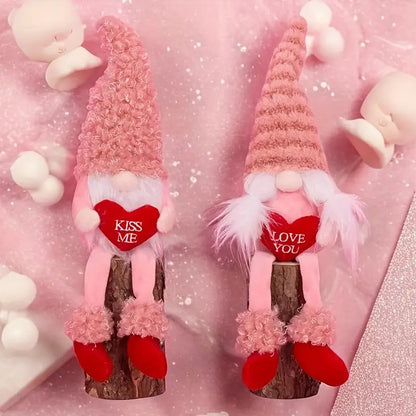 Romantic Handmade Plush Valentine's Day Gnome Decor Set - Long Leg Love Heart Design