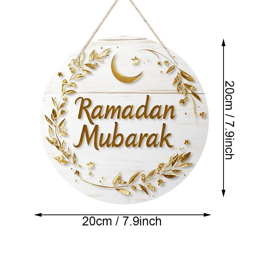 Ramadan Mubarak Wooden Hanging Plaque with Crescent Moon