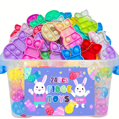 24pcs Easter Bunny Pop Fidget Toy Keychain Pack