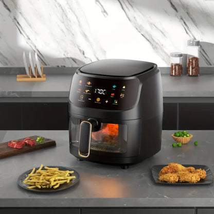 6L Large Capacity Visual Air Fryer with Color Touch Screen - Gray-Black