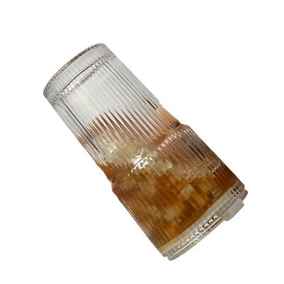Stripe Glass Coffee Cup with Lid and Straw