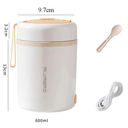 600ML USB Electric Heating Lunch Box – Portable Stainless Steel Food Warmer