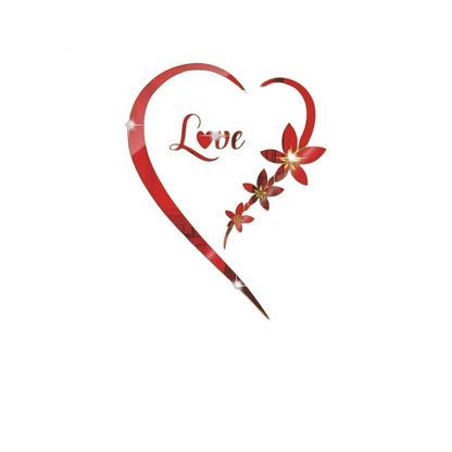 Romantic Love Heart Mirror Wall Sticker Set - Self-Adhesive Removable Acrylic(Red)