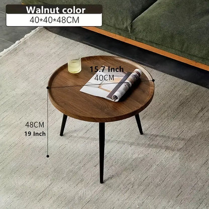 Contemporary Nordic Style Wood Round Coffee Table - Walnut Color