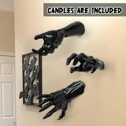 3-Pack Devil Hand Candle Holders with LED Tealights - Wall Decor