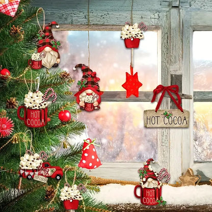 24-Piece Dwarf Christmas Red Wooden Hanging Pendants