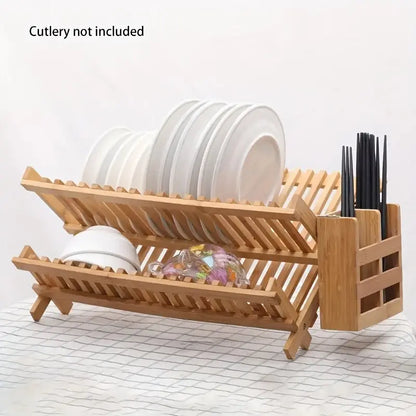 High Quality Natural Bamboo Dish Rack - Foldable and Compact