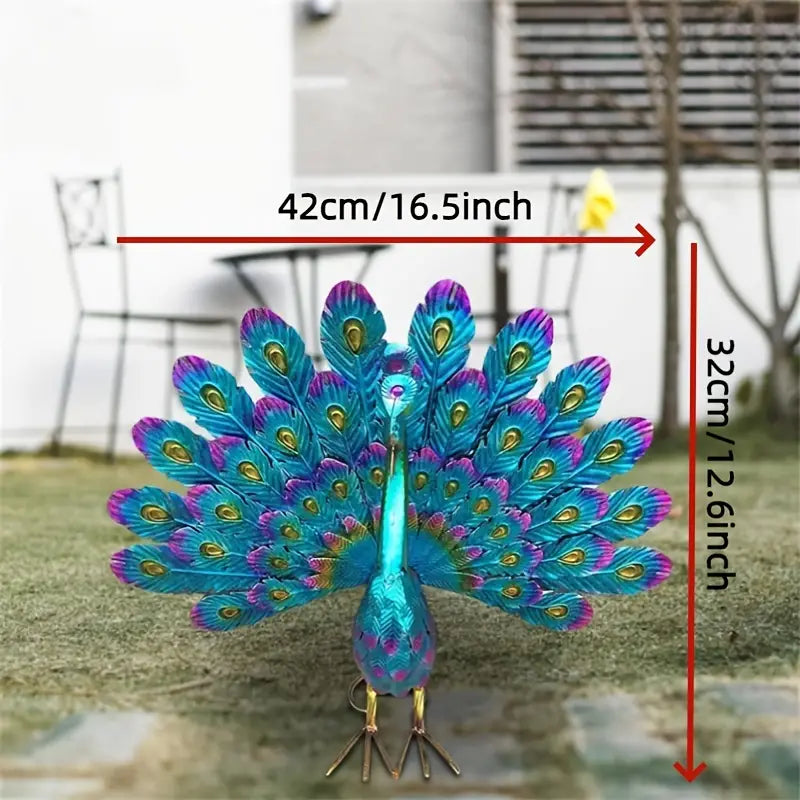 Exquisite Painted Peacock Garden Sculpture - Elegant Metal Animal Figurine for Easter