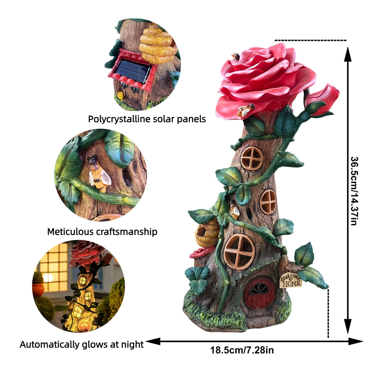 Rose House Solar Light Outdoor Resin Decoration