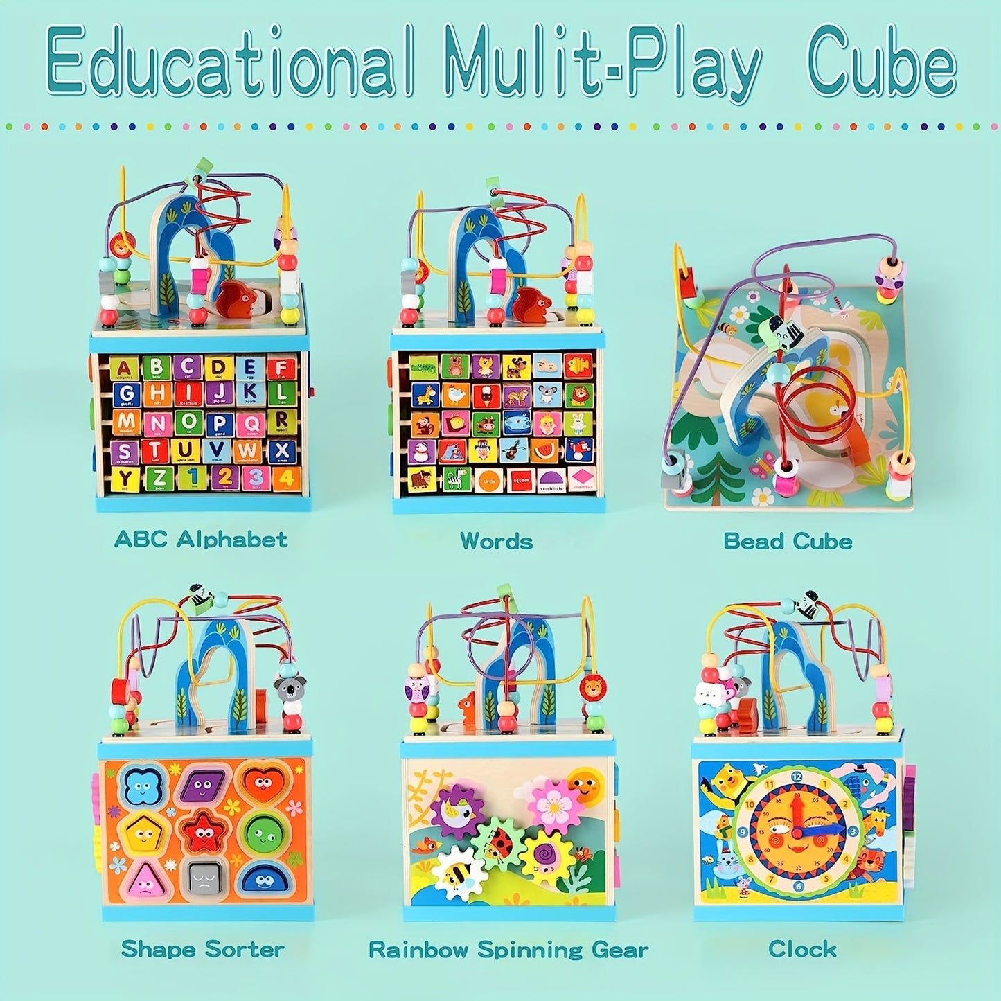 Wooden Activity Cube Educational Toy for Toddlers