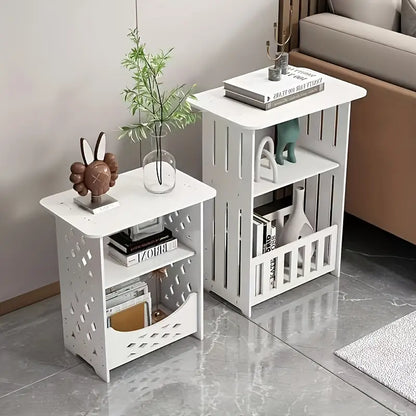Plastic Side Table with Shelves - White