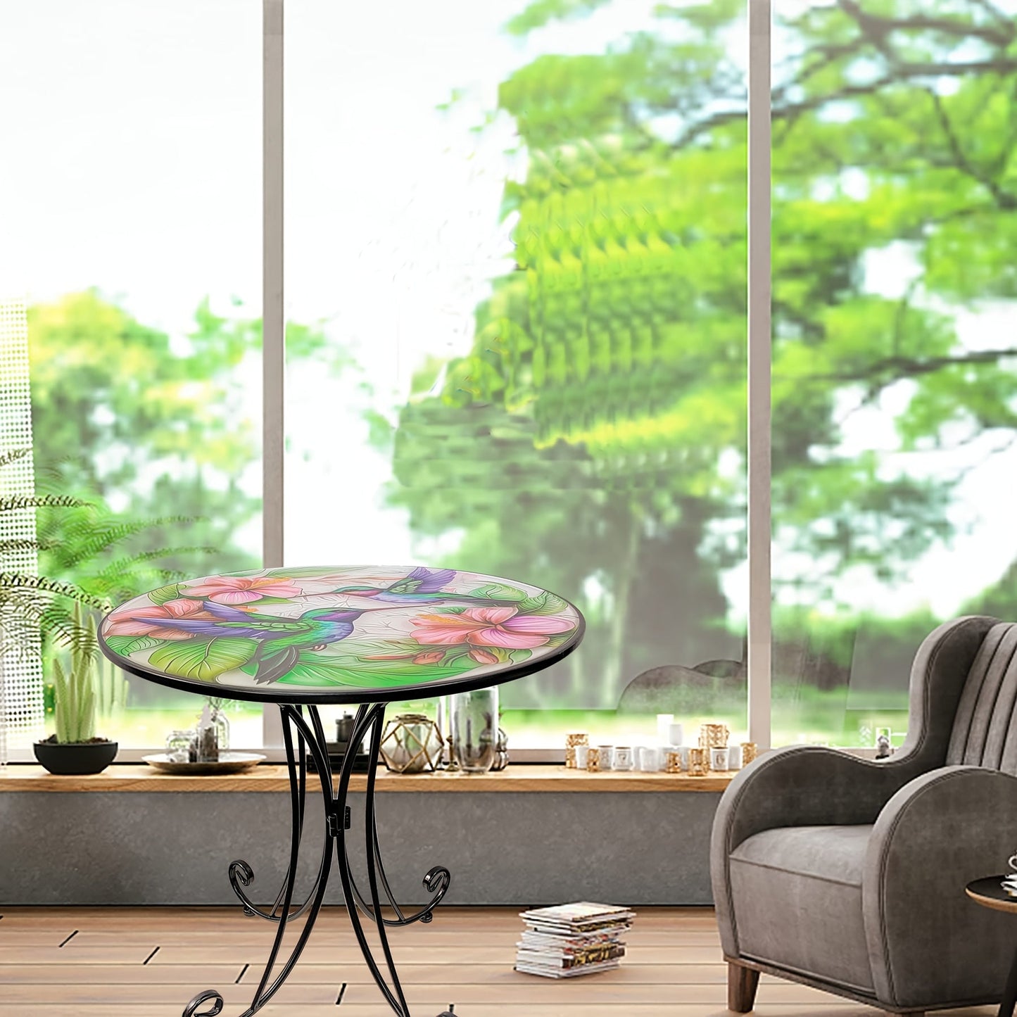 Round Metal Side Table Hummingbird