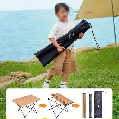 Portable Folding Outdoor Picnic Table - Aluminum Alloy, Wood Color