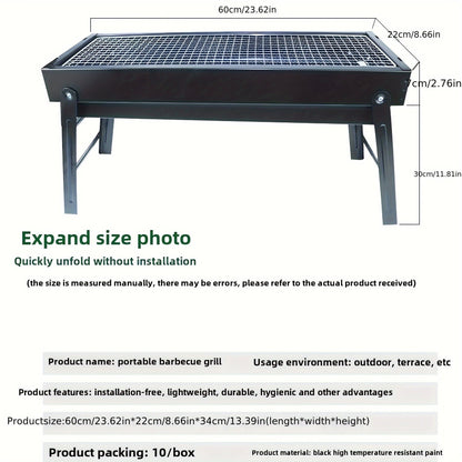 Portable Cast Iron BBQ Grill with Lid & Tools