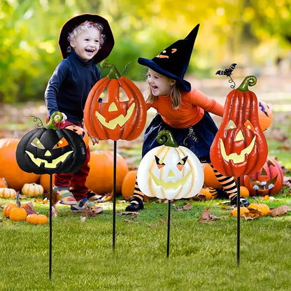 Spooktacular Glow: Set of 4 Halloween Fluorescent Pumpkin Yard Signs