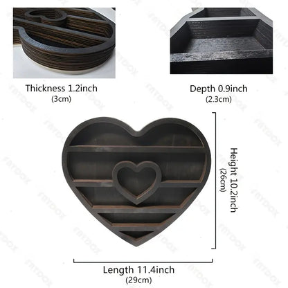 Two hearts intertwine in this beautifully crafted crystal wood shelf