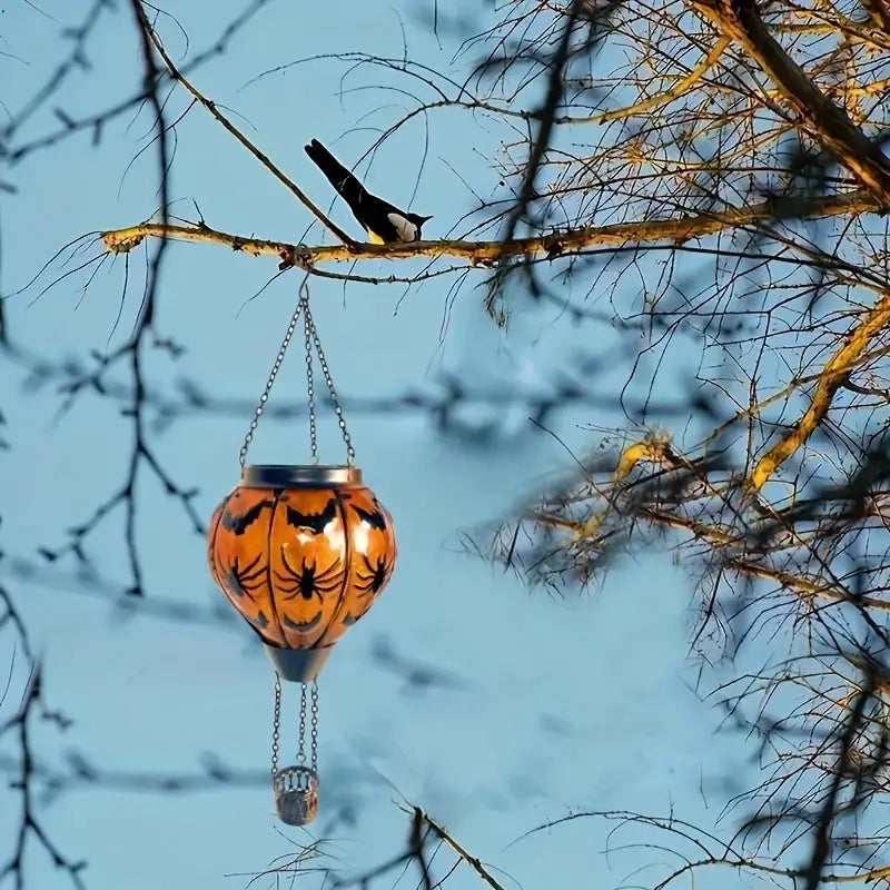 Classic Orange Glass Globe Solar Lantern - Bats & Spiders