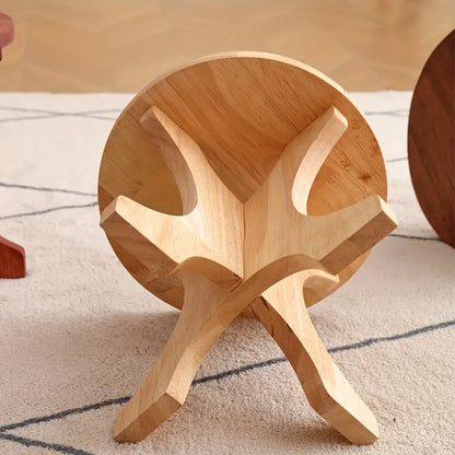 Art Deco Wooden Shoe Changing Stool - Household Solid Wood Round Stool in Wood Color
