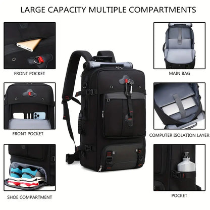 50L Large Capacity Waterproof Hiking Backpack with Shoe Compartment - Black