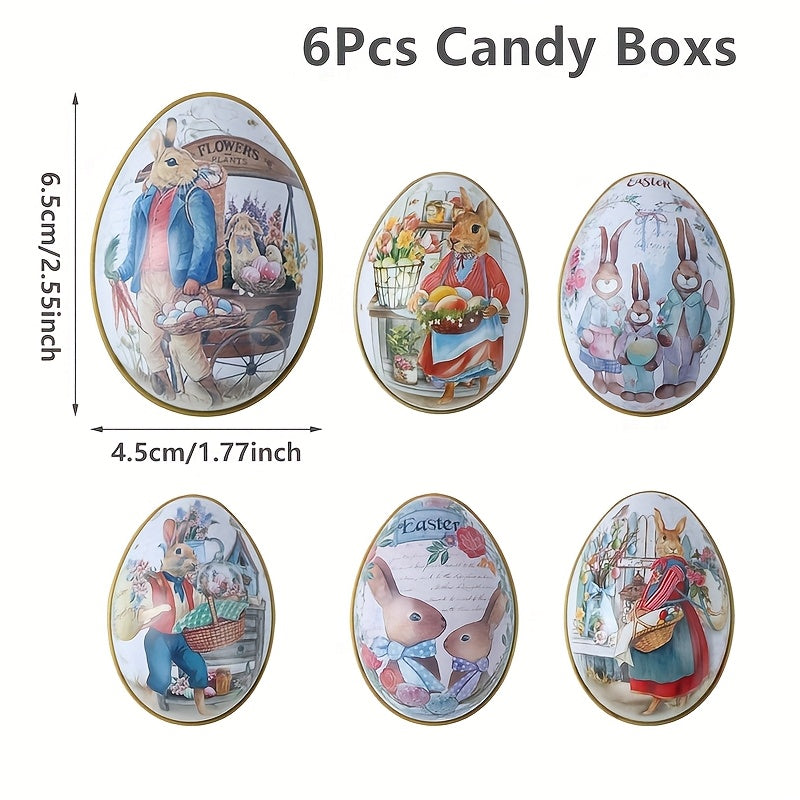 6pcs Easter Egg & Bunny Iron Candy Boxes