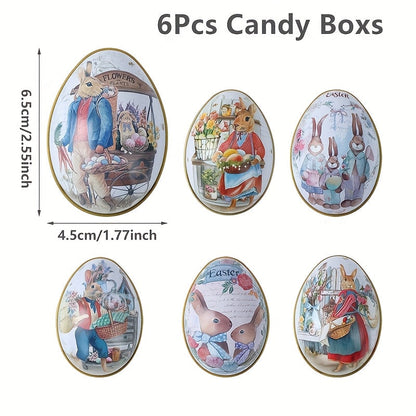 6pcs Easter Egg & Bunny Iron Candy Boxes