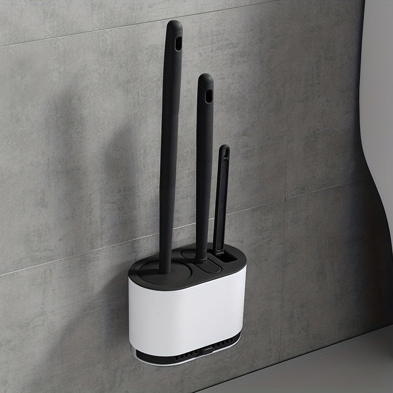 Toilet Brush with No-Slip Silicone Long Handle Set