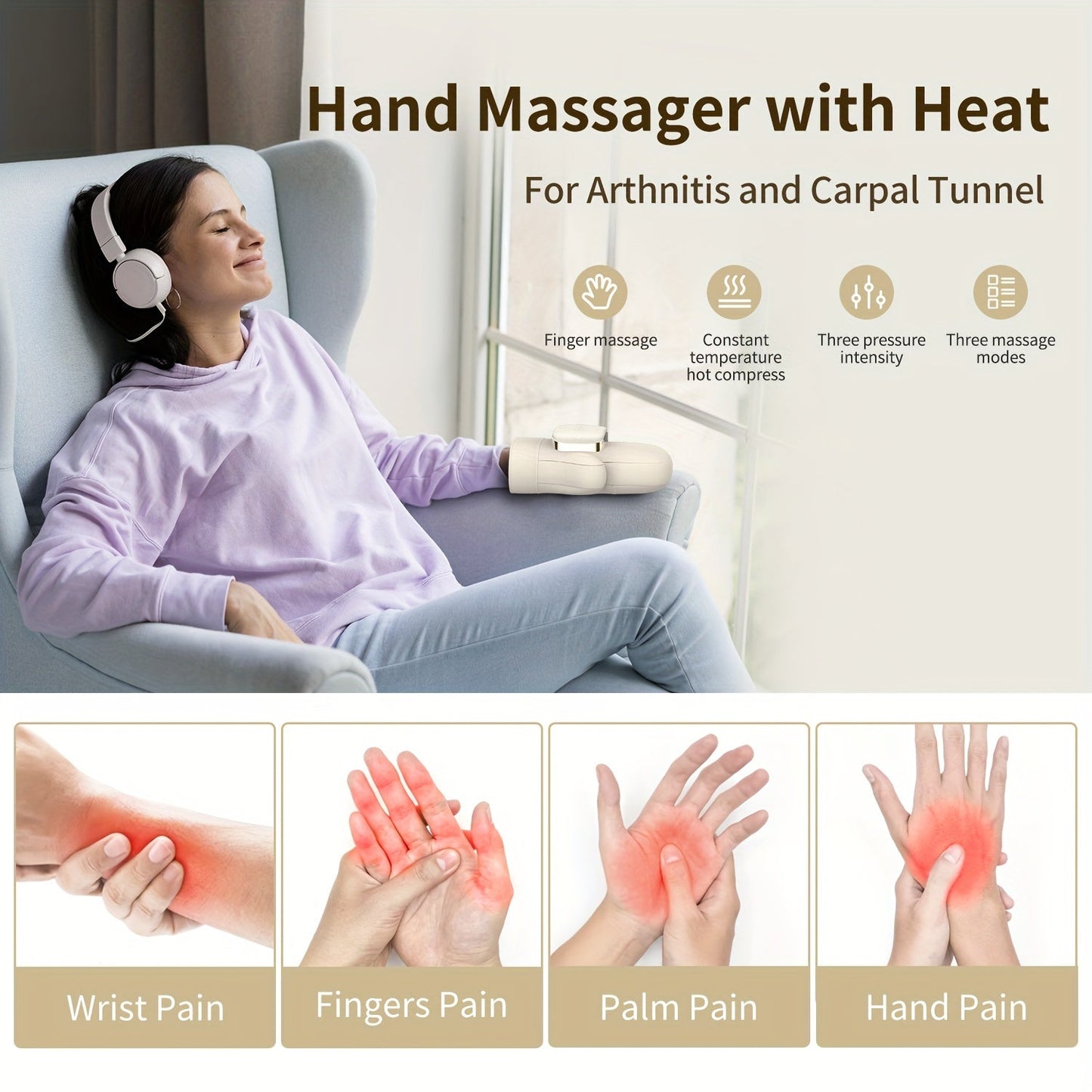 Wireless Electric Hand Massager with Compression & Kneading(White)