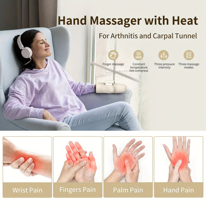Wireless Electric Hand Massager with Compression & Kneading(White)