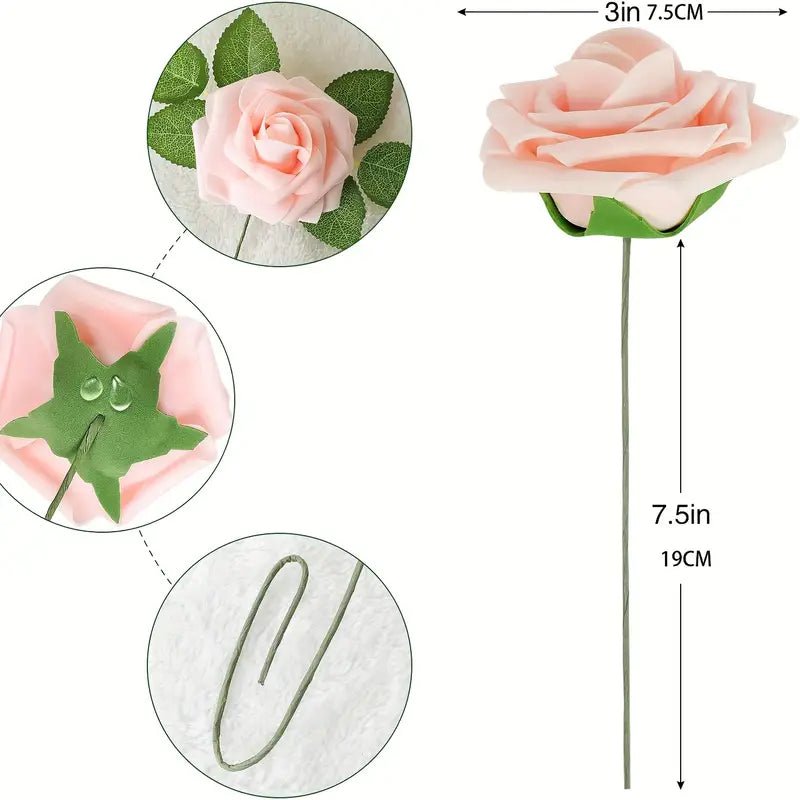 25-Piece Retro Deep and Light Coral Artificial Roses Set with Real Touch Feel