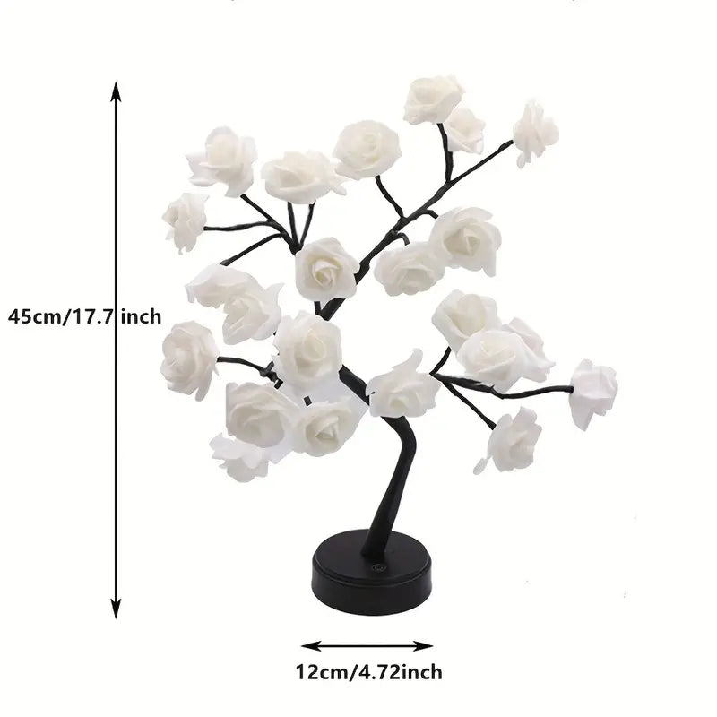 Festive Glow: Christmas Rose Tree Night Light with Dual Power Options