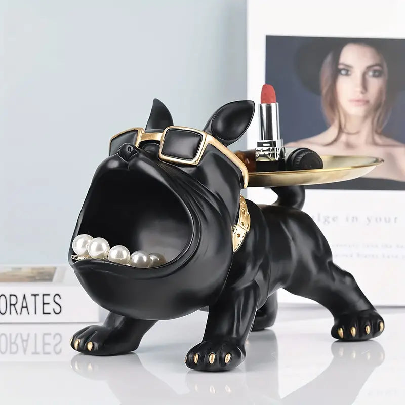 Chic Resin French Bulldog Storage Tray - Nordic Fashion Animal Sculpture Black