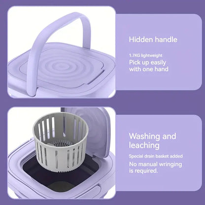 Portable Mini Washing Machine - Collapsible, 8L Capacity, 3 Sterilizing Modes, Purple