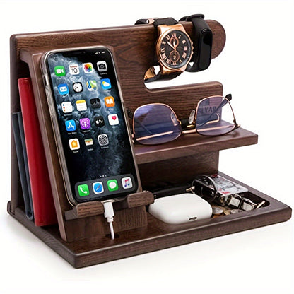 Wooden Phone & Watch Holder, Key & Wallet Organizer