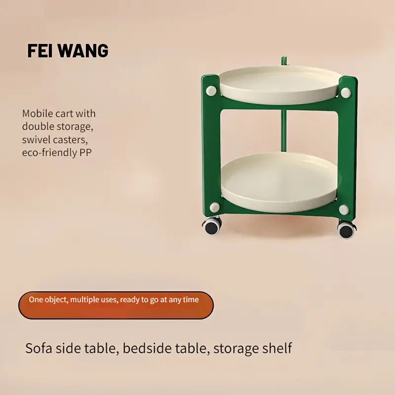Portable End Table Cart & Home Storage Rack - Green and White