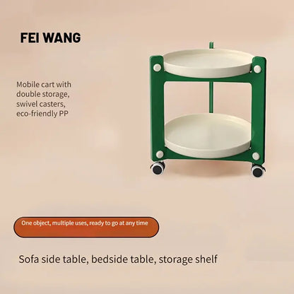 Portable End Table Cart & Home Storage Rack - Green and White