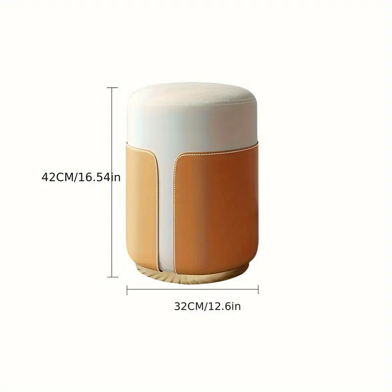 mporary Leather Splicing Round Dressing Stool - White & Orange