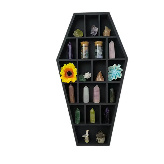 Gothic Coffin Shaped Wooden Wall Shelf - Hexagonal